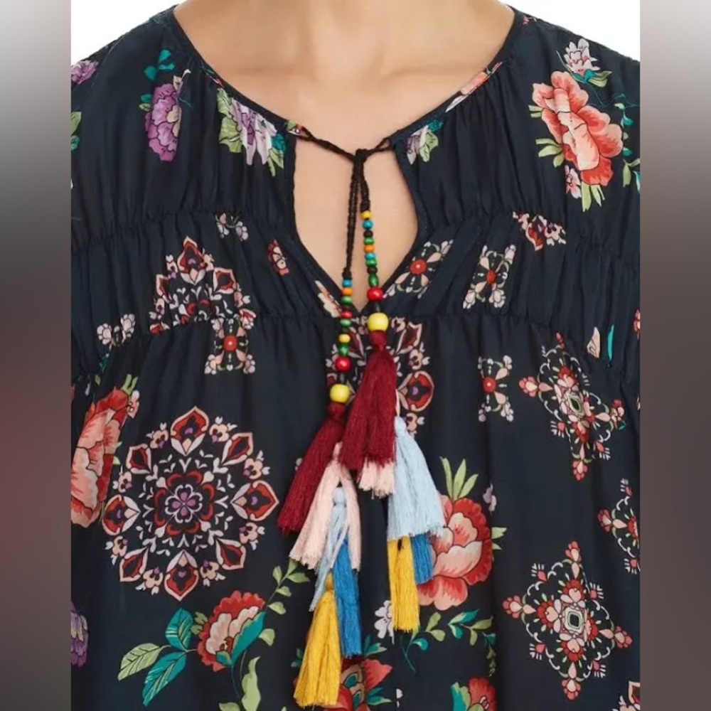 Johnny Was Harley Boho Peasant Floral Top w/ Colorful Tassels - Picture 3 of 15